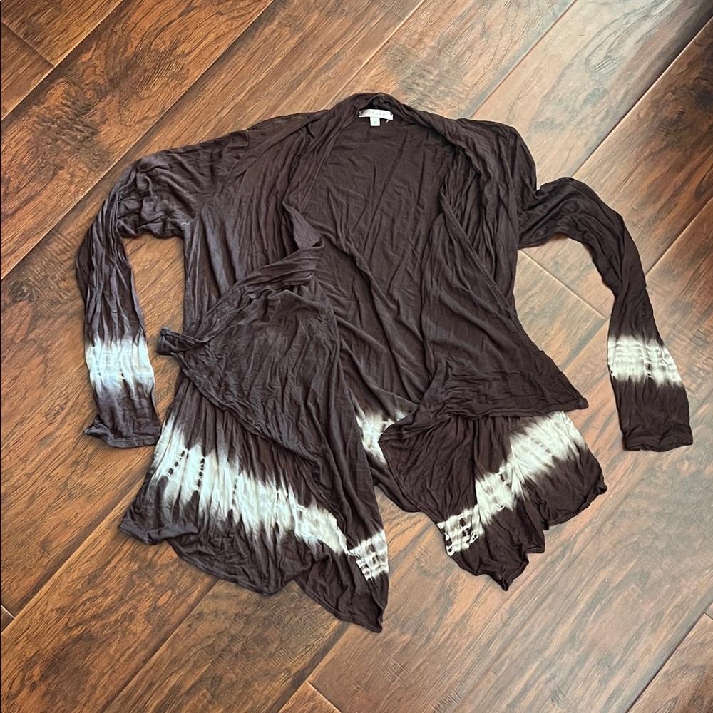 Brown and White Tie-Dye Cardigan